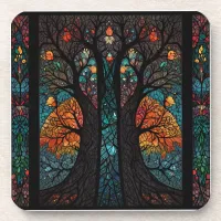 Tree of life mosaic stained glass effect beverage coaster