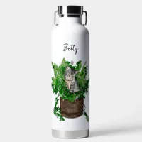 Personalized Cute Kitten in Catnip Pot   Water Bottle