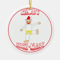 Martial Arts Merry Kick Mas Yellow Belt Ceramic Ornament