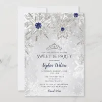 Silver Navy Snowflakes Tiara Sweet 16   Invitation