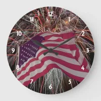 American Flag and Fireworks Large Clock