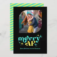 Turquoise & Lemon Modern Retro Christmas Photo Holiday Card