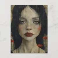 Girl and Poppies Rustic Grunge Postcard