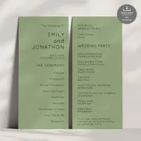 Printable Simple Text Sage Green Wedding Program