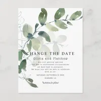 Modern Eucalyptus Change the Date Announcement Postcard