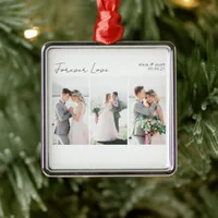 Calligraphy Multi Photo Wedding  Metal Ornament