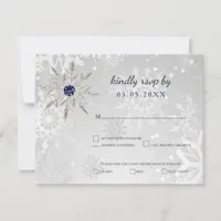 silver navy snowflakes winter wedding rsvp