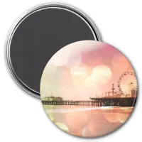 Santa Monica Pier - Sparkling Pink Photo Edit Magnet