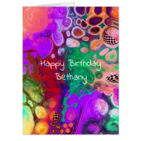 Large Red, Green Purple Colorful  Fluid Birthday  Card