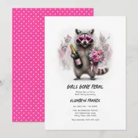 Girls Gone Feral Funny Raccoon Bachelorette Party Invitation