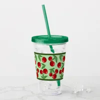 Red Cherries All Over Pattern Customizeable Acrylic Tumbler