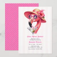 Older Wiser Hotter Hot Pink Cocktail Birthday Invitation