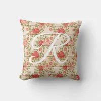 Rustic Vintage Roses Monogram Throw Pillow