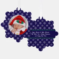 Custom Photo Santa Baby Snowflakes & Blue Paper Ornament Card