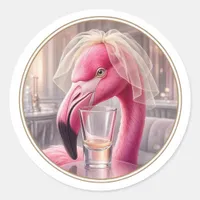 Hottie Shots Club Flamingo Bride Shot Glass Classic Round Sticker