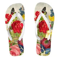 Vintage Flower Bouquet with Butterflies Flip Flops
