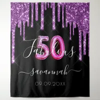 50 Fabulous birthday black purple glitter Tapestry