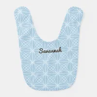 Personalized Blue White Abstract Tile Pattern Cute Baby Bib