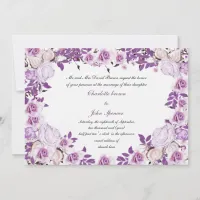 Heart Frame Purple Lavender Roses Wedding Invitation