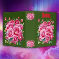 Monogrammed Name Pink Roses | 3 Ring Binder