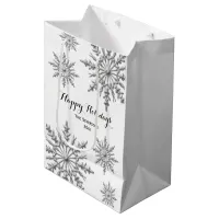 Faux Silver Winter Snowflakes Happy Holidays Medium Gift Bag