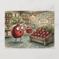 funny anthropomorphic beet finding beets produce  postcard
