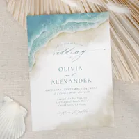 Watercolor Coastal Beach Destination Wedding Invitation