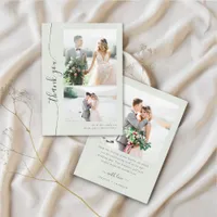 Boho Sage Script Multiple Photo Wedding Thank You Card