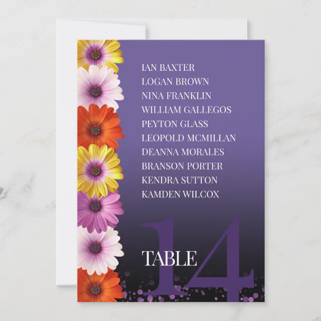 Elegant Daisies Purple Glitter Seating Charts Invitation