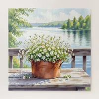 Flowers in Copper pot on Lakehouse Deck   Jigsaw Puzzle
