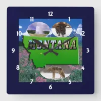 Montana Map Outline, Photo Text and Pictures Square Wall Clock