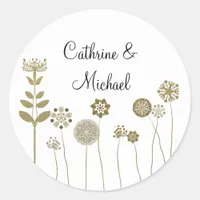 Elegant Timeless Soft Gold Floral Minimalism Classic Round Sticker