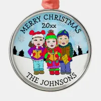 Cute Christmas Carolers Personalized Holiday Metal Ornament