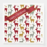 Red Christmas Reindeer Pattern#12 ID1009 Paper Dinner Napkins