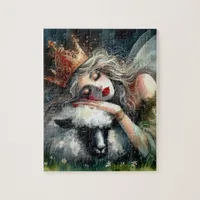 Fairy Queen Asleep on Her Pet Sheep Jigsaw Puzzle