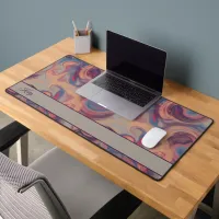 Khaki & Colorful Swirling Watercolor Custom Desk Mat