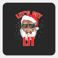 Let's Get Lit Drinking Santa Hat Christmas Lights  Square Sticker