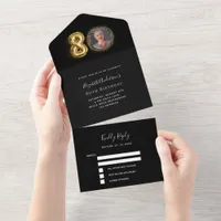 80th birthday black gold photo rsvp all in one invitation