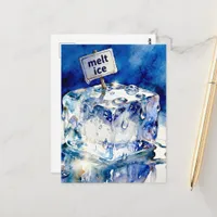 Melting ice cubes watercolor typography postcard