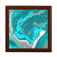 Turquoise and Teal Marble Fluid Art   Gift Box
