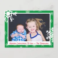 Christmas green Snowflakes Family Photo Card