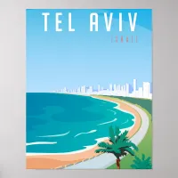 *~* Tel Aviv Israel Poster Blue Cityscape Palm