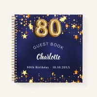 Guest book 80th birthday navy blue gold stars