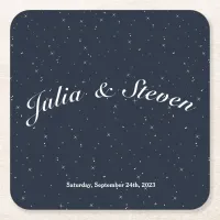 Celestial Night Sky Navy & Star Background Square Paper Coaster