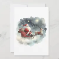 Santa and His Sleigh in the Night Sky Flat Card