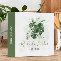 Modern Tropical Leaves Personalized Recipes 3 Ring Binder