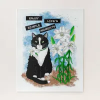 Tuxedo Cat and Lilies | Inspirational Quote Jigsaw Puzzle