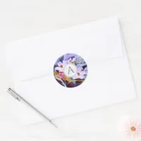 Purple and Blue Floral with Initial Classic Round Sticker