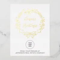 Christmas Wreath Company Logo Business   Foil Holiday Postcard