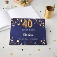 40th Birthday navy blue gold stars Guest Book